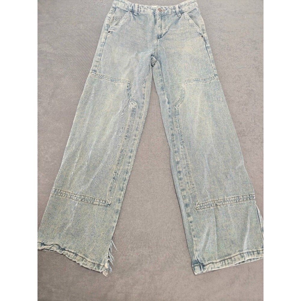 PacSun Jessie High Rise Baggy Jeans Womens 26 Blue Patchwork Wide Leg Distressed